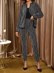 SHEIN Clasi Set da 2 pezzi: Giacca a maniche lunghe e pantaloni da donna, completi Ognissanti casual, set di due pezzi autunnali