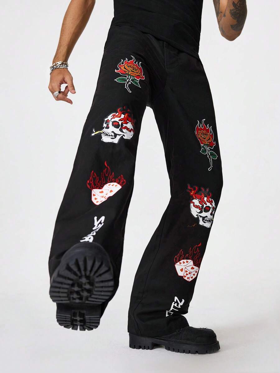 Manfinity NXTstreet Men's Skeleton Print Pants - Black - View 1
