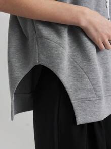Ontre Gray Design Hooded Sleeveless Sweatshirt  Basic Tops - Grey - View 3