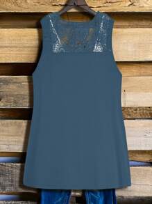 EMERY ROSE Plus Size Sleeveless Water-Soluble Flower Patchwork Jacket, Summer - Baby Blue - View 2