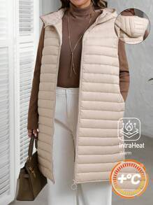 EMERY ROSE Plus Size Women's Winter Women Coat Solid Color Simple Daily Hooded Sleeveless Padded Coat - Black - View 1