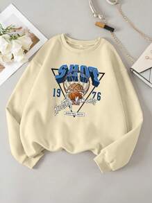 INAWLY Basketball & Letter Graphic Thermal Lined Sweatshirt Graduation,Back To School,Graduation,Teacher For Women,Back To School Pullover Fall Sweatshirt - Apricot - View 1