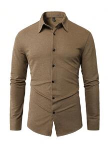 Manfinity Mode 男士纯色休闲长袖衬衫 - 黑色和金色 - 查看 4