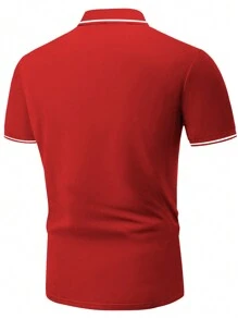 Manfinity Homme Hombres Camisa polo ribete en contraste - Rojo - Ver 2