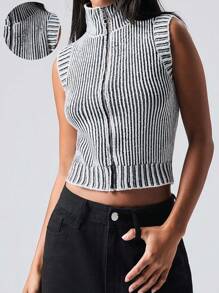 SHEIN EZwear 大码女式条纹拉链休闲春季开衫 - 彩色 - 查看 6