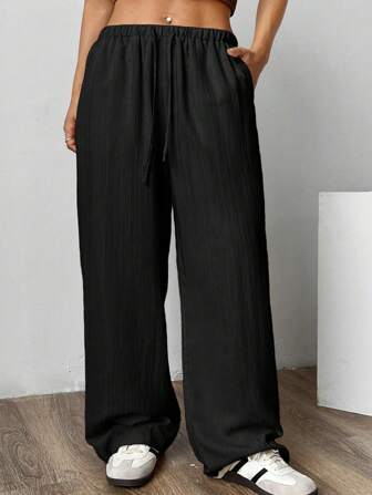 SHEIN EZwear Damen Große Größen Lässige Weite Leg Hose aus Gewebe in Apricot
