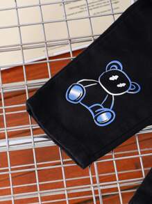 1 bucată băieți casual stil drăguț negru litere de desene animate și imprimeu păpuși pantaloni drepti spălați, toamnă-iarnă nou sosire