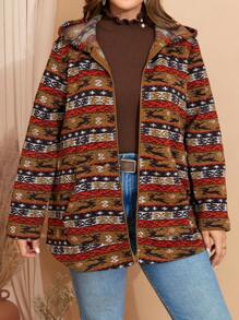 EMERY ROSE Áo khoác lông mùa đông cỡ lớn cho nữ, áo khoác nỉ dài tay in họa tiết phong cách cổ điển - Nhiều màu - Xem 1