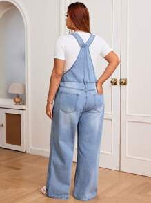 SHEIN EZwear Plus Size Retro Ripped Denim Overalls With Strap Design, Casual Streetwear