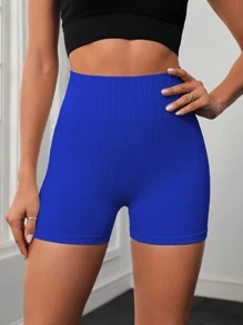 Easithlete Solid Color High Waist Simple Casual High-Elastic Sports Shorts - Blue - View 5