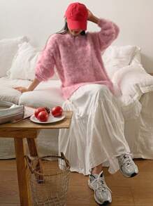 DAZY Women's V-Neck Oversized Fleece Long Sleeve Sweater,Fall Women Clothes - Pink - View 9