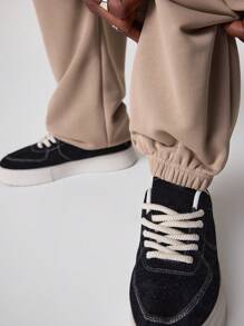 Manfinity VCAY Men Simple Print Hooded Sweatshirt & Pants Set, For Fall Winter - Black - View 4