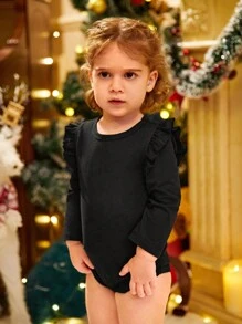 Set da abbigliamento natalizio per neonata con body a maniche lunghe nero e pantaloni a quadri rossi, collezione autunno/inverno