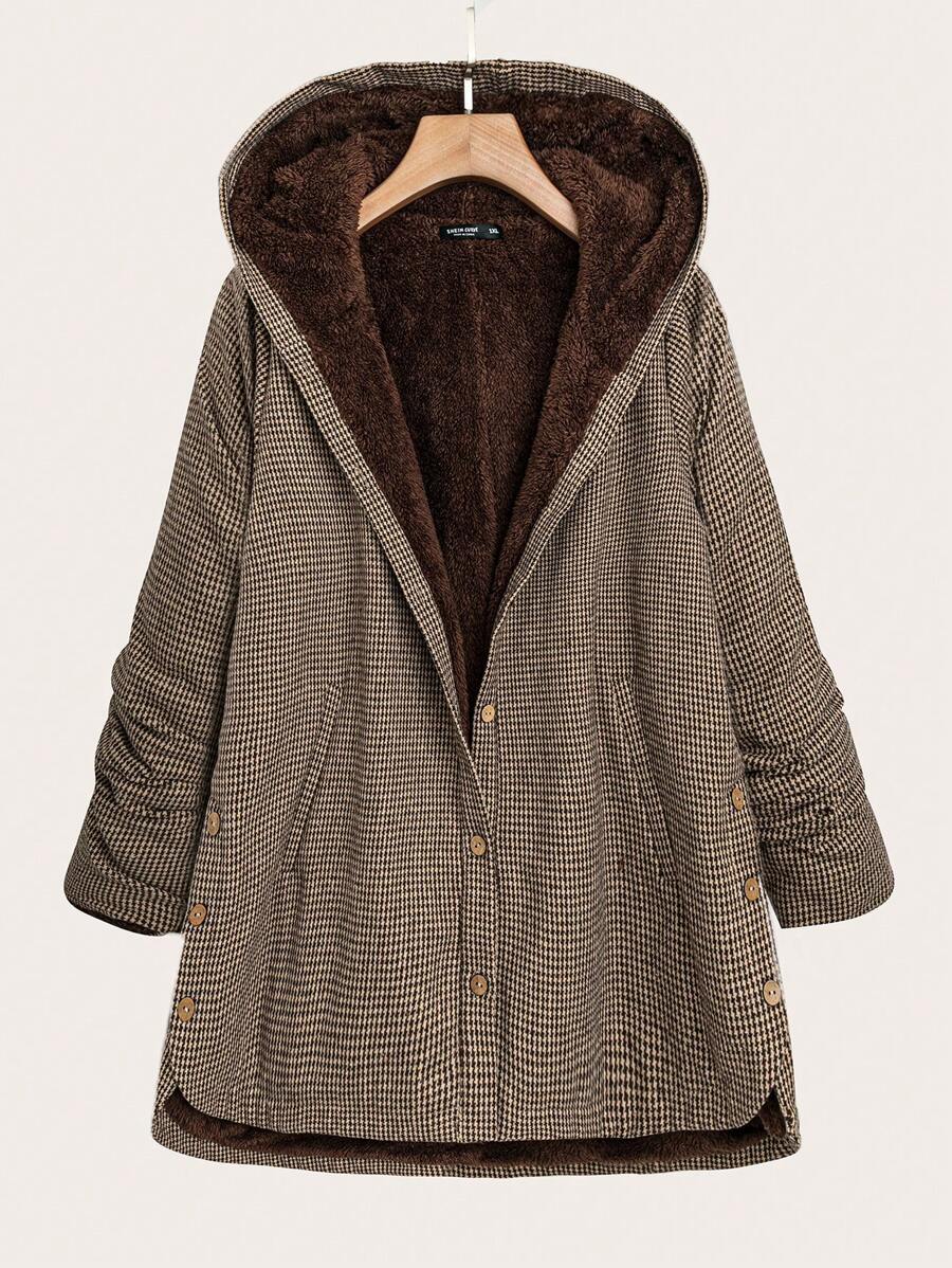 EMERY ROSE Plus Size Women's Casual Hooded Long Sleeve Jacket Winter Clothes - Multicolor - View 1