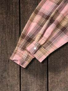 Plaid Print Button-Up Long Sleeve Shirt - Multicolor - View 5