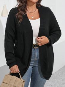 SHEIN LUNE Áo len cardigan dài tay màu đen đơn giản, giản dị, cỡ lớn dành cho nữ - màu đen - Xem 1