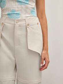 COSMINA 女士纯色褶皱阔腿宽松休闲裤 - 米色 - 查看 2