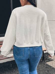 SHEIN Frenchy 大码女式休闲纯色短款夹克，适合春秋季节 - 杏色 - 查看 2