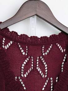 SHEIN LUNE Plus Size V-Neck Short Sleeve Button Casual Loose Top And Drawstring Shorts Sweater Suit - Burgundy - View 4