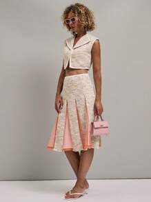 SHEIN Unity Kvinnors vintage plisserade Kontrastfärg Blommig Allover Print kjol - Multifärgad - Visa 4
