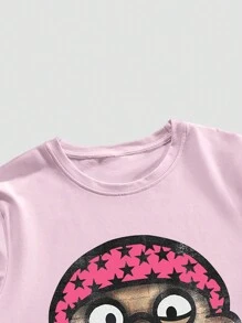 Manfinity EMRG 男士圆领短袖卡通人物印花趣味休闲街头风格 T 恤 - 粉色 - 查看 4