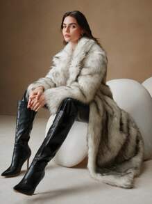 Anewsta New Autumn/Winter Women Fashion Faux Fox Fur Long Coat Parka Outerwear For Holiday Party Clothes