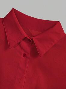 Women's Solid Front Button Batwing Sleeve Casual Loose Blouse