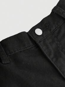 SHEIN Girlism Tween 女童 Y2K 时尚纯色水洗蝴蝶结牛仔裤刺绣蝴蝶结宽松牛仔直筒牛仔裤，Tween 女童秋装返校街头装 - 黑色 - 查看 4