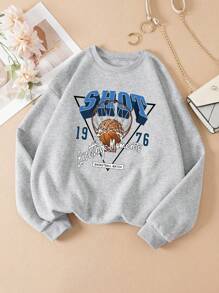 SHEIN EZwear 籃球和字母圖案保暖套頭衫