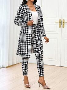 SHEIN Lady 2 件套女士全身印花长袖夹克和抽绳裤优雅套装