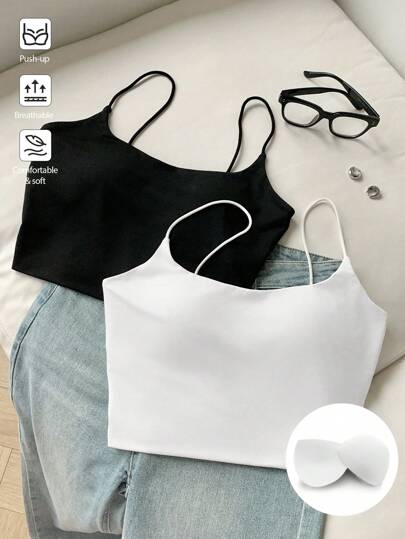 Comfortcana 2 件女士休闲百搭黑白拼色吊带背心