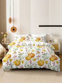 3pcs/Set Halloween Cute Ghost Pumpkin Digital Print Duvet Cover Set(1 Duvet Cover & 2 Pillowcase)Soft And Skin-Friendly Duvet Cover Bedding Set For Home, All Season Bed Sheets Set Halloween Gift - Multicolor - View 1