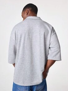 Manfinity VCAY Men's Button-Up Casual Short Sleeve Letter Print Loose Fitting Polo Shirt