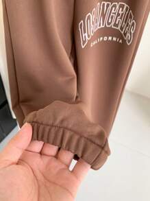 SHEIN Cô Gái Trẻ Đồ họa Chữ cái Sọc trang trí Thả vai Áo len & Quần nỉ - Nhiều màu - Xem 5