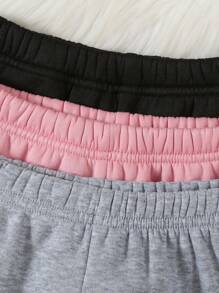 SHEIN Bộ 3 quần legging thêu cho bé gái, màu hồng/đen/xám, họa tiết thỏ, mèo, chó dễ thương, lót nhiệt mềm mại, trang phục thường ngày, xuân/thu/đông - Nhiều màu - Xem 3