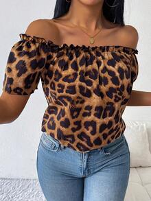 Chiquease Blusa de hombros descubiertos con estampado de leopardo para mujer - Multicolor - Ver 4