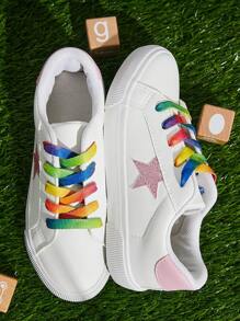 Mini mi Bestseller Kid's Fashion Casual Low Top Lace Up Star Sneakers-Street Fashion Light Weight Comfort - Multicolor - View 6