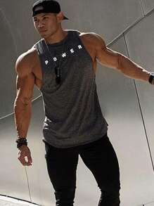 Manfinity Sport Corelite Bộ đồ thể thao nam kiểu boyfriend đơn giản gồm áo không tay in họa tiết và quần màu trơn, thích hợp cho mùa hè, tập gym, tập luyện. - Nhiều màu - Xem 1