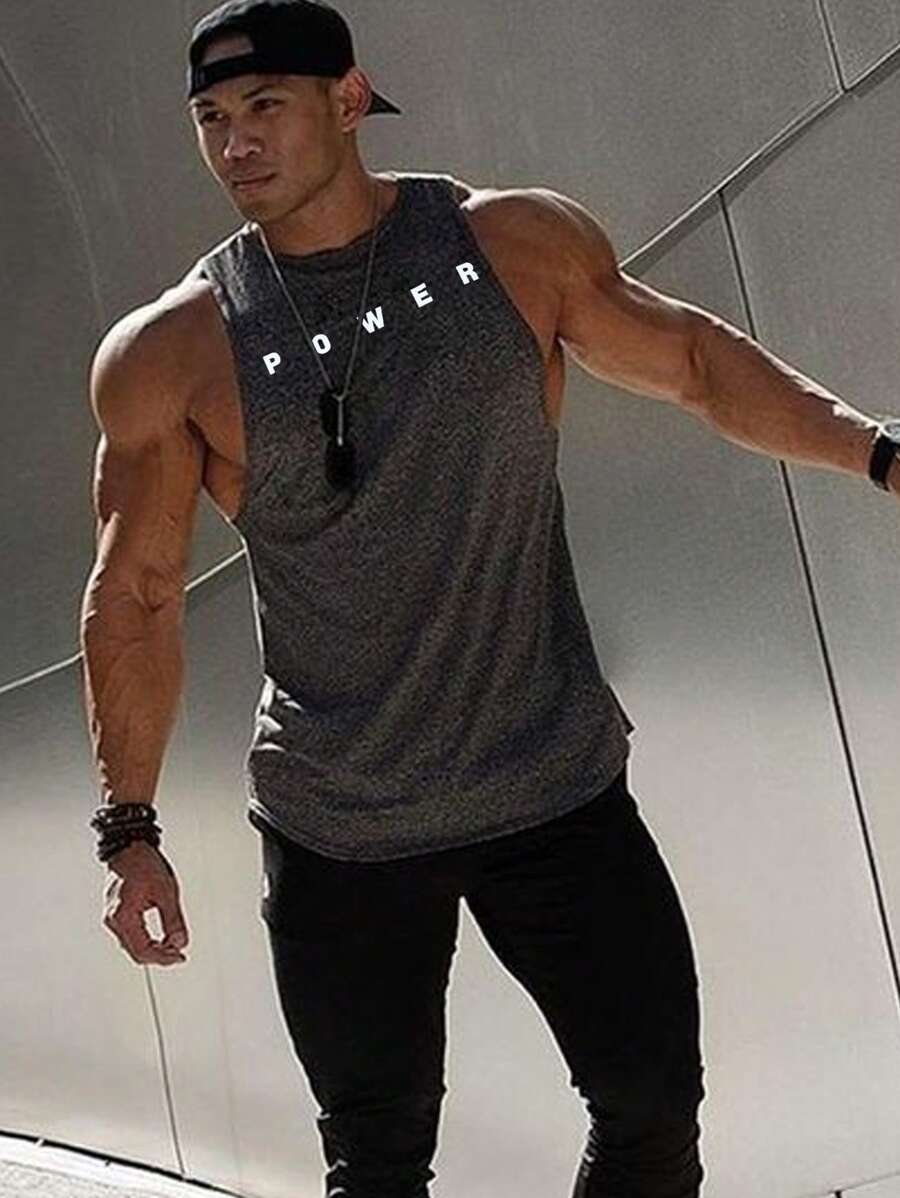 Manfinity Sport Corelite Bộ đồ thể thao nam kiểu boyfriend đơn giản gồm áo không tay in họa tiết và quần màu trơn, thích hợp cho mùa hè, tập gym, tập luyện. - Nhiều màu - Xem 1