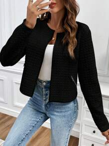 EMERY ROSE Veste simple à manches longues et couleur unie pour femmes, porter casual au quotidien, vestes noires pour femmes