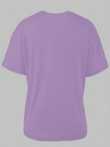SHEIN 2 件女式夏季休闲字母印花 T 恤和短裤套装 - 紫色 - 查看 4