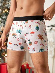 Wedaily 4pcs Men's Allover Print Fashion Casual Comfortable Boxer Briefs, Christmas - Multicolor - View 3