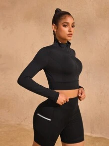 Easithlete Women's Solid Color Minimalist Everyday Long Sleeve Sports Jacket