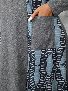 EMERY ROSE Plus Size Lange Herfstjurk Dames Effen Kleur Bedrukt Eenvoudige Dagelijkse Lange Mouw Jurk, Herfst Dameskleding