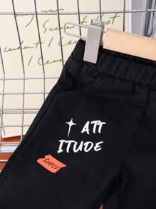 1 bucată băieți casual stil drăguț negru litere de desene animate și imprimeu păpuși pantaloni drepti spălați, toamnă-iarnă nou sosire