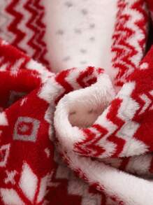 Baby Girl Fair Isle Pattern Fleece Hooded Jumpsuit, Holiday, For Christmas - Multicolor - View 7