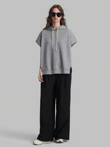 Ontre Gray Design Hooded Sleeveless Sweatshirt  Basic Tops - Grey - View 7