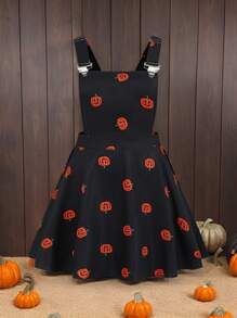 Flirla Plus Size Cartoon Embroidered Pocket Sleeveless Backless Dress - Multicolor - View 2