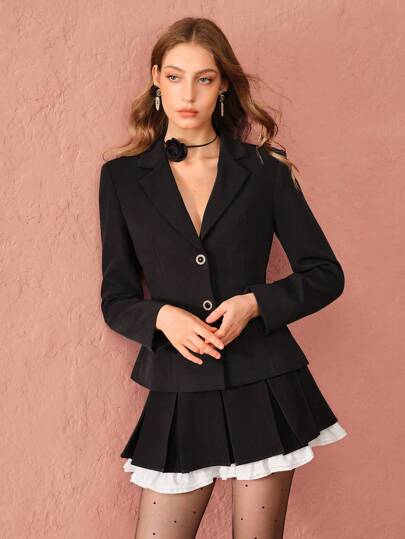 Enchnt 女士纯色褶皱拼布裙，休闲假日