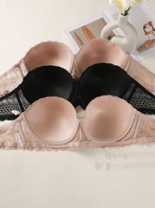 Set de 3 piezas de sujetador con alambres y encaje talla grande, lencería - Multicolor - Ver 6